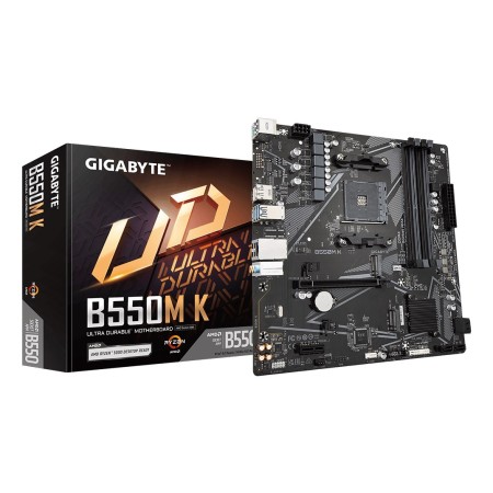GIGABYTE B550M K Motherboard - AMD Ryzen 5000 CPUs  up to 4733MHz DDR4  1xPCIe 4.0 + 1xPCIe 3.0 M.2  1GbE LAN  USB 3.2 Gen 1