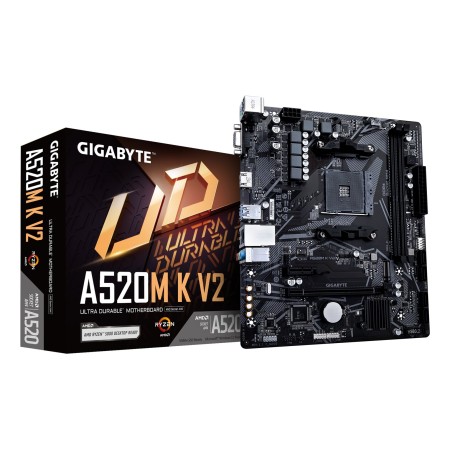 GIGABYTE A520M K V2 Motherboard - Supports AMD Ryzen 5000 Series AM4 CPUs  up to 5100MHz DDR4 (OC)  PCIe Gen3 x4 M.2  GbE LAN  U