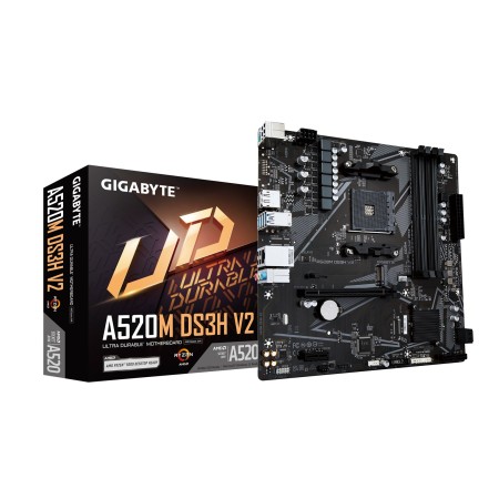 GIGABYTE A520M DS3H V2 Motherboard - Supports AMD Ryzen 5000 Series AM4 CPUs  up to 4733MHz DDR4 (OC)  PCIe 3.0 x16  GbE LAN  US