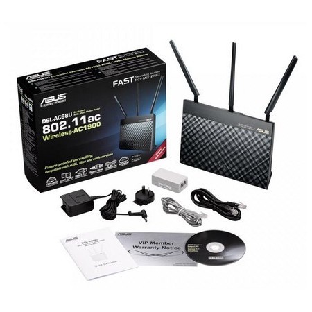ASUS DSL-AC68U wireless router Gigabit Ethernet Dual-band (2.4 GHz / 5 GHz) Black